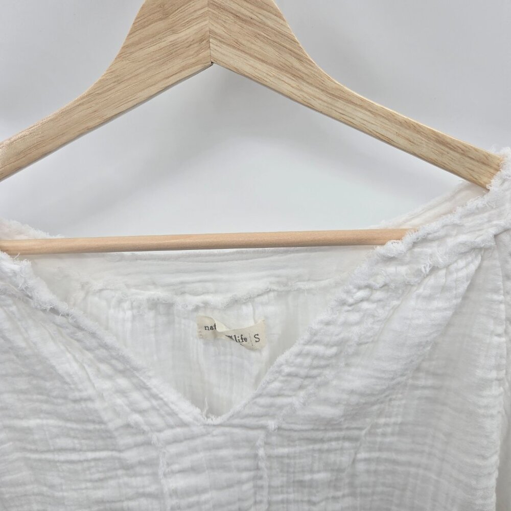 Natural Life White Gauze V-Neck Textured Cotton Long Sleeved Blouse Size Small - Picture 3 of 10
